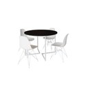 Ver imagem 1 de Mesa Industrial Base Ferro Branco em V Tampo 110cm Preto 4 Cadeiras Brancas Ferro Branco