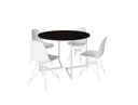 Ver imagem 1 de Mesa Industrial Base Ferro Branco em V Tampo 110cm Preto 4 Cadeiras Brancas Ferro Branco