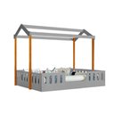 Ver imagem 1 de Cama para Criança Infantil Ágatha Casal Casinha Montessoriana Cinza/mel