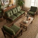 Ver imagem 1 de Sofá 3 Lugares + 2 Poltronas Madeira Maciça Veludo Sala
