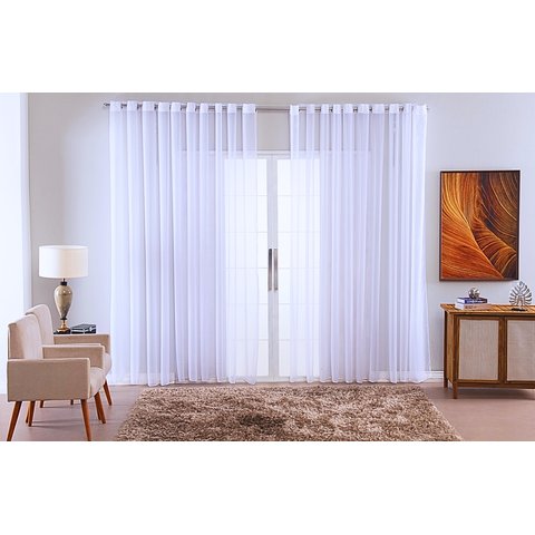 Cortina Sala Quarto Voal Liso Delicate 300x180 Transparente:branco