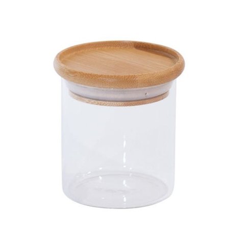 POTE DE VIDRO HERMÉTICO EMPILHÁVEL COM TAMPA DE BAMBU 200ML:Incolor