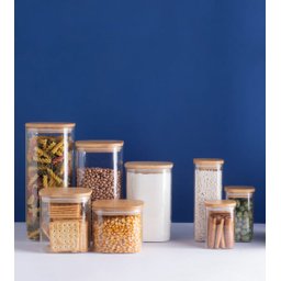 POTE HERMÉTICO DE VIDRO QUADRADO FLAT 200ML TAMPA BAMBU:Incolor - 3