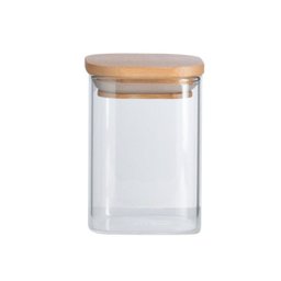 POTE HERMÉTICO DE VIDRO QUADRADO FLAT 200ML TAMPA BAMBU:Incolor - 1