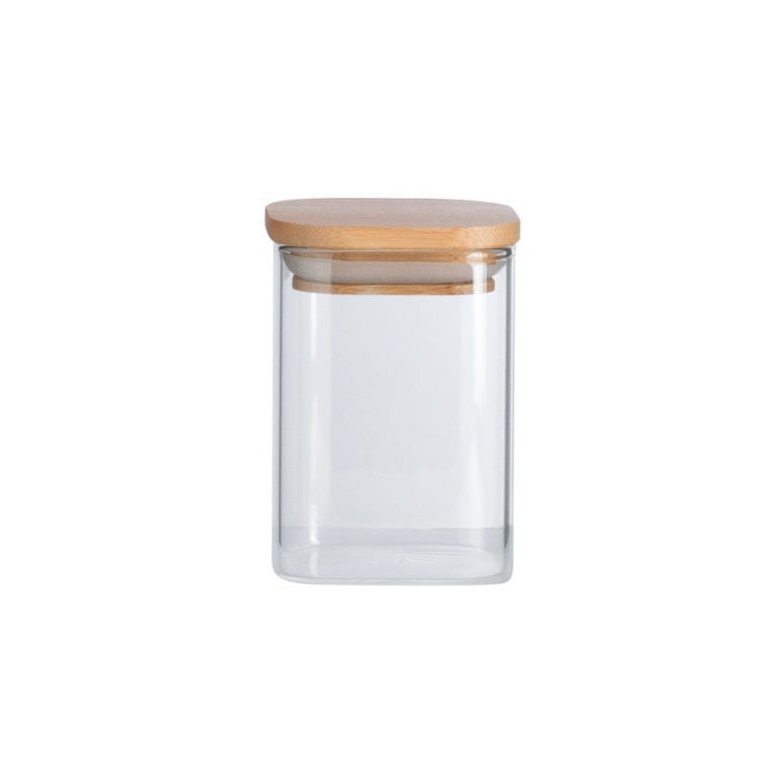 POTE HERMÉTICO DE VIDRO QUADRADO FLAT 200ML TAMPA BAMBU:Incolor POTE HERMÉTICO DE VIDRO QUADRADO FLAT 200ML TAMPA BAMBU:Incolor
