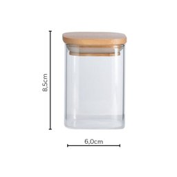 POTE HERMÉTICO DE VIDRO QUADRADO FLAT 200ML TAMPA BAMBU:Incolor - 2