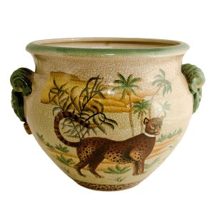 Cachepot Decorativo Chinês com Leopardo: Arte e Exclusividade em Cerâmica