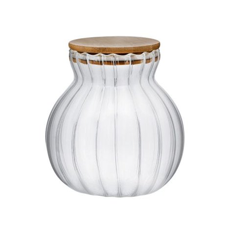 Pote Hermetico Vidro Porta Mantimento Tampa Bambu 500ml:Incolor