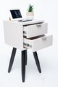 Ver imagem 2 de Mesa de Cabeceira Retro Off White com 2 Gavetas de 30cm Pé Marrom Escuro Envio Montada