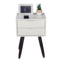 Ver imagem 4 de Mesa de Cabeceira Retro Off White com 2 Gavetas de 30cm Pé Marrom Escuro Envio Montada