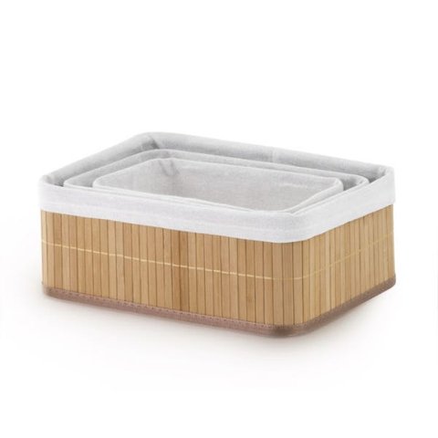 JOGO DE 3 CESTOS ORGANIZADOR EM BAMBU CLARO:Bambu