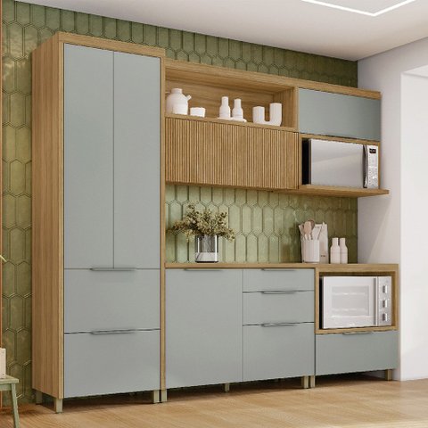 Cozinha Modulada 5 Peças 5 Portas 6 Gavetas Ripado Marquesa 100 Mdf