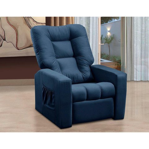 Poltrona Do Papai Reclinável Irlanda Suede Azul Madelina Decor