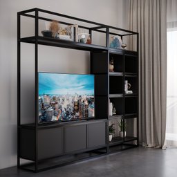 Estante Home para TV Moderna Estilo Industrial Melodic 260x40x220 Cor mdf Preto - 1