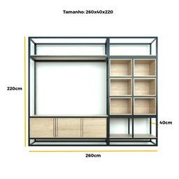 Estante Home para TV Moderna Estilo Industrial Melodic 260x40x220 Cor mdf Preto - 5