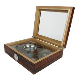 Caixa Umidora de Charutos Tampa em Vidro Kit com Cinzeiro e Cortador Ebony Set - 5