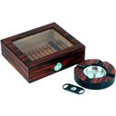 Ver imagem 1 de Caixa Umidora de Charutos Tampa em Vidro Kit com Cinzeiro e Cortador Ebony Set
