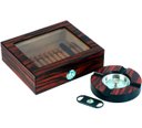 Ver imagem 1 de Caixa Umidora de Charutos Tampa em Vidro Kit com Cinzeiro e Cortador Ebony Set