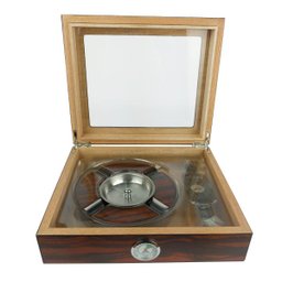 Caixa Umidora de Charutos Tampa em Vidro Kit com Cinzeiro e Cortador Ebony Set - 6