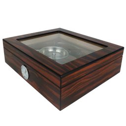 Caixa Umidora de Charutos Tampa em Vidro Kit com Cinzeiro e Cortador Ebony Set - 3