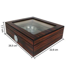 Caixa Umidora de Charutos Tampa em Vidro Kit com Cinzeiro e Cortador Ebony Set - 4