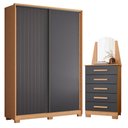 Ver imagem 1 de Guarda Roupa Solteiro Frizatto 02 Portas de Correr e Cômoda New Veneza Freijo Titanium - Móveis Alba