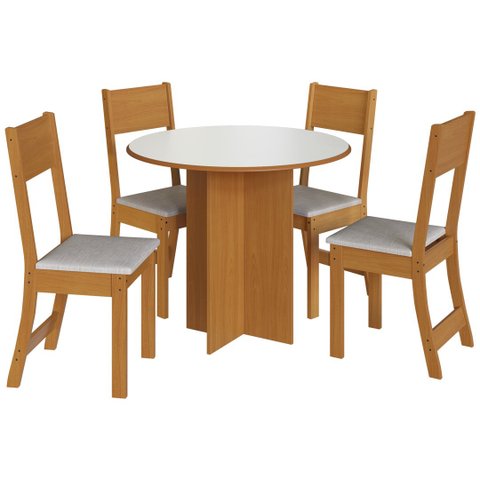 Mesa Redonda 90cm 4 Lugares Cadeiras Linho Sala Jantar