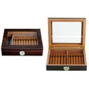 Ver imagem 3 de Caixa Umidora de Charutos Com Higrômetro Externo Tampa em Vidro Zebra Walnut