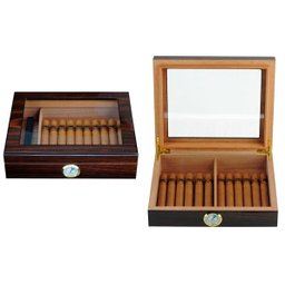 Caixa Umidora de Charutos Com Higrômetro Externo Tampa em Vidro Zebra Walnut - 3