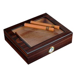 Caixa Umidora de Charutos Com Higrômetro Externo Tampa em Vidro Zebra Walnut - 6