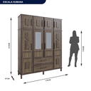 Ver imagem 3 de Guarda-Roupa Solteiro com Espelho 8 Portas 2 Gavetas Rio Branco Marrom/Imbuia