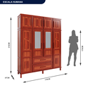 Ver imagem 4 de Guarda-Roupa Solteiro com Espelho 8 Portas 2 Gavetas Rio Branco Marrom/Mel