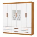 Ver imagem 2 de Guarda-roupa Solteiro Denver 6 Portas 6 Gavetas com Espelho Cinamomo/branco - Carioca Móveis