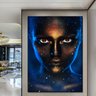 Quadro Decorativo Pretty Woman With Black Face Blue Background - 200x100 cm - 4