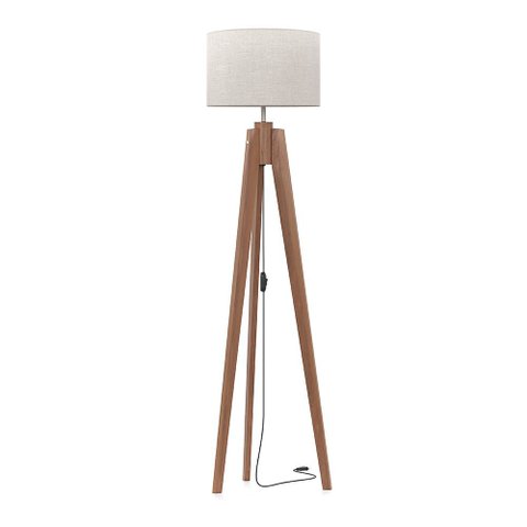 Abajur de Chao Roma Tripe Madeira Macica Design Moderno Sala Estar Quarto Leitura - Cupula Palha