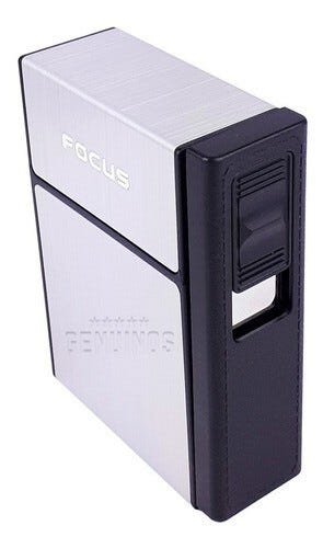 Cigarreira Focus Portátil Com Isqueiro Elétrico USB Recarregável - Prata - 1