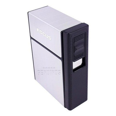 Cigarreira Focus Portátil Com Isqueiro Elétrico USB Recarregável - Prata
