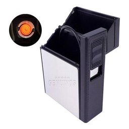 Cigarreira Focus Portátil Com Isqueiro Elétrico USB Recarregável - Prata - 2