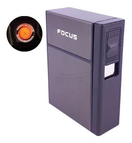 Cigarreira Focus Portátil Com Isqueiro Elétrico USB Recarregável - Chumbo - 2