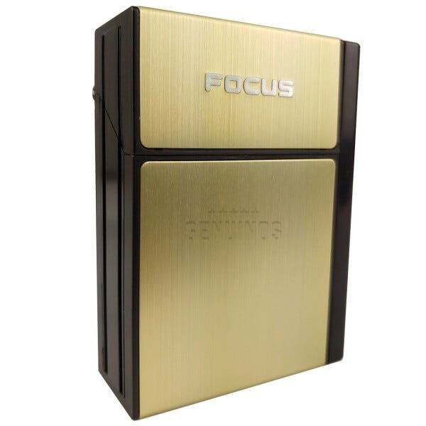 Cigarreira Focus Portátil com Isqueiro Elétrico Usb Recarregável - Dourada - 1