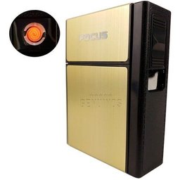 Cigarreira Focus Portátil com Isqueiro Elétrico Usb Recarregável - Dourada - 2