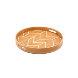 Bandeja Redonda De Bambu Servir Decorar estampada chevron:Bambu e Branco - 1