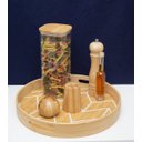 Ver imagem 2 de Bandeja Redonda De Bambu Servir Decorar estampada chevron:Bambu e Branco