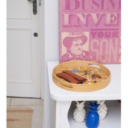 Bandeja Redonda De Bambu Servir Decorar estampada chevron:Bambu e Branco - 3