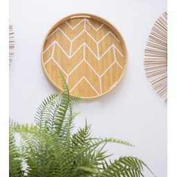 Bandeja Redonda De Bambu Servir Decorar estampada chevron:Bambu e Branco - 4