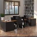 Ver imagem 1 de Estação de Trabalho 4 Lugares Office Smart 4 Mesas 2 Armários 4 Aparador - Preto e Cedro