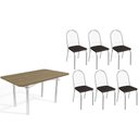 Ver imagem 1 de Conjunto: Mesa Sala Jantar Elba C/ Tampo de Madeira 160cm e 6 Cadeiras Noruega Cromada/nogueira -