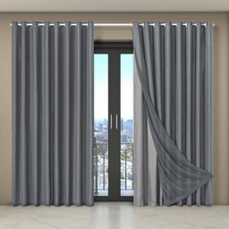 Cortina Dual Forro Microfibra com Voil Liso 4,0 X 2,7 Cinza - 1