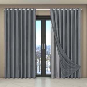 Cortina Dual Forro Microfibra com Voil Liso 4,0 X 2,7 Cinza