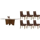 Ver imagem 1 de Conjunto Sala de Jantar Nevada C/ Tampo Madeirado C/ Vidro Canto Curvo 180x90cm e 6 Cadeiras Dafne